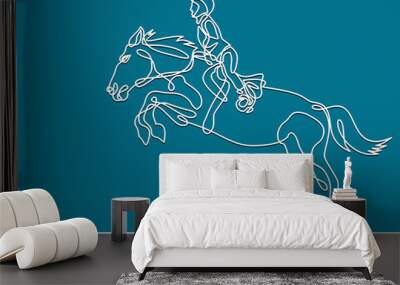 Horse jumping sport jockey -continuous line drawing Wall mural