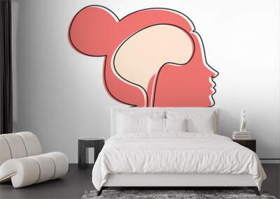 Mental health - thoughts concept, one line abstract drawing of a female head silhouette vector illustration Wall mural