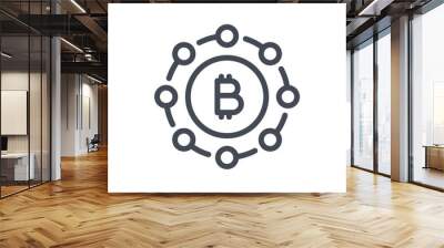 Bitcoin connection line icon. Cryptocurrency network vector outline sign. Wall mural