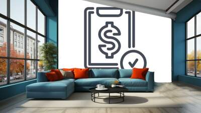 Clipboard with Dollar and Check Mark line icon. Financial Report with Tick vector outline sign. Wall mural