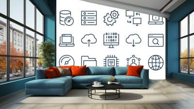 Network services and Web support line icons. Database development and Web technology vector linear icon set. Wall mural