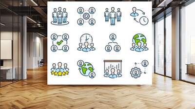 Teamwork and Leadership related color line vector icon set. Team and Community colorful icons. Partnership vector icons. Wall mural