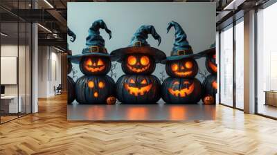 Jack-o-lantern: A spooky Halloween pumpkin smile . Wall mural