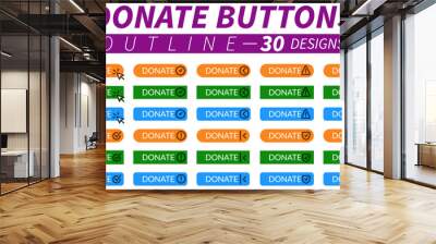 
Complete set of donate buttons with hand pointer, arrow pointer and other related icons in outline design Wall mural