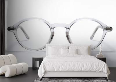 Round spectacles isolated on a white background, transparent eyeglass frame. Generative ai Wall mural