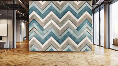 Blue and Beige Chevron Pattern. Wall mural