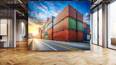 Cargo Containers at Sunset. Wall mural