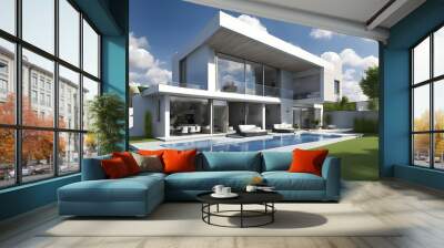 Modern private house with blue sky, House design, real estate property architecture concept Wall mural