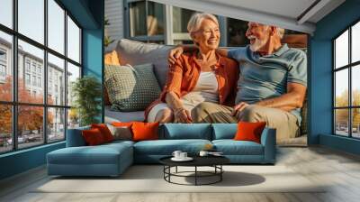 Senior Couple Relaxing on Patio. Wall mural