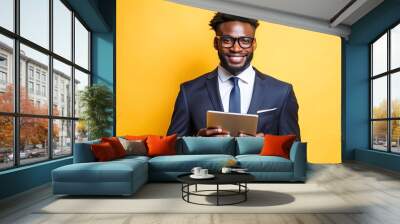 Smiling African American Businessman using a Tablet Computer. Wall mural