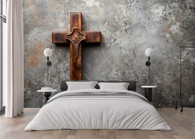 Wooden Cross on Grunge Background. Wall mural