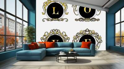 Gold decorative frame.Vintage logo templates Vector. Wall mural