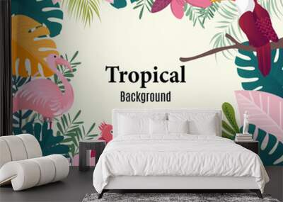 Summer tropical banner palm leaves birds vector image. Wall mural