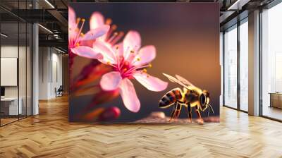 a bee on top of a branch Wall mural