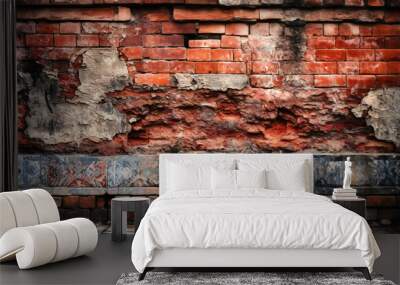 a brick wall with tiles and cinder block Wall mural