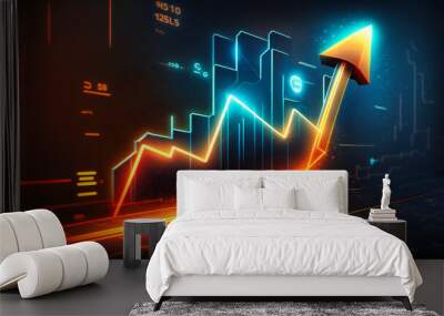 A market profit stock background featuring a graph showing improvement, with a growth arrow up and progress success in business skills Wall mural