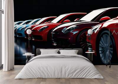 a row of many different cars are lined up in a row Wall mural