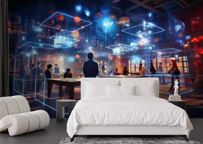 A virtual classroom where holographic students interact with 3D learning modules Wall mural