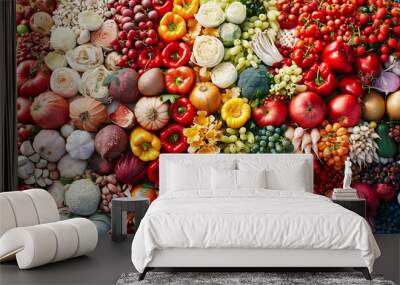 Colorful display of fresh fruits and vegetables, highlighting the diversity and richness of natures bounty in healthy eating Wall mural