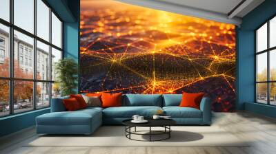 Connectivity and digital networking concept, visualizing futuristic technology and data exchange in an abstract blue network Wall mural