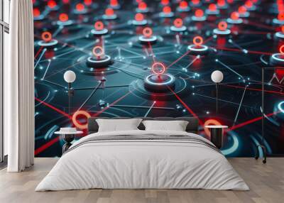 Digital Networking Technology, Abstract Connectivity Concept in a Modern Cyberspace Wall mural