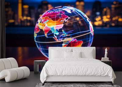 Neon globe rotating, highlighting luminescent continents Wall mural