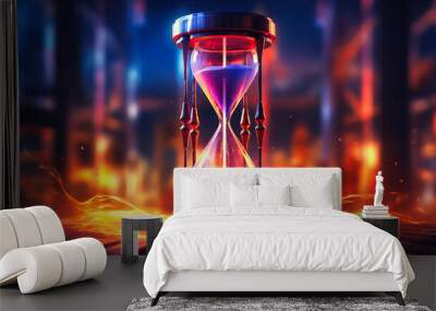 Neon hourglass counting moments in radiant sands Wall mural