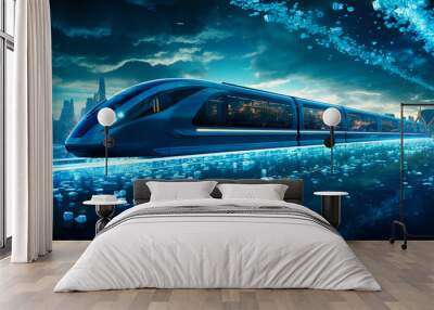 Undersea bullet trains connecting global coastal cities through illuminated oceanic tunnels Wall mural