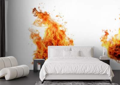 Burning fire flames isolated on transparent background. Set of glowing fires and hot sparks collection design elements for fireplace, campfire, bbq, bonfire, light backgrounds, energy,  power, grill Wall mural