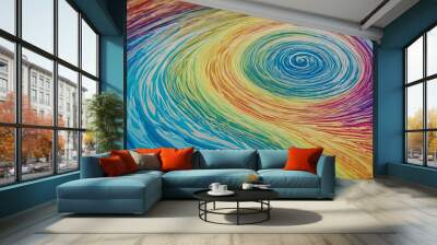 Rainbow colored ripples. colorful water drops. circular drawings drawn with color pencils swirling. brush stroke graphics background. abstract spiral visual effect.  Wall mural