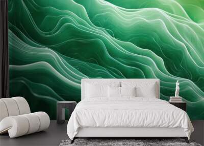 Abstract waves of vivid green create a mesmerizing, fluid pattern reminiscent of nature's tranquil flow, capturing a serene, otherworldly beauty. Wall mural