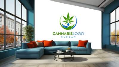 cannabis leaf logo design,cannabis water drop logo design,cannabis hand leaf logo design Wall mural