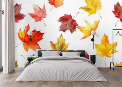 A pattern of colorful watercolor fall leaves isolated on transparent background. Wall mural