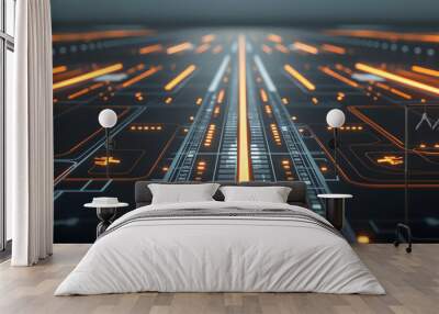 Airport runway in night. Wall mural