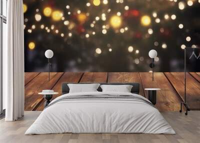 Christmas background with empty wooden table and snowflakes Wall mural