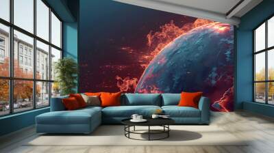 Earth globe heating in a micro wave, concept of global warming and climate change Wall mural