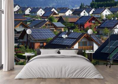 Solar panels on the roof of a house. Wall mural