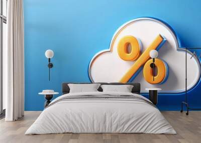 Cloud symbol with percentage sign on blue background, digital finance concept. Wall mural