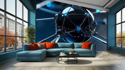 A 3D illustration depicting a futuristic corporate network, showcasing the interconnectedness and collaboration of businesses in the digital age. The sphere symbolizes a central hub, while the connect Wall mural