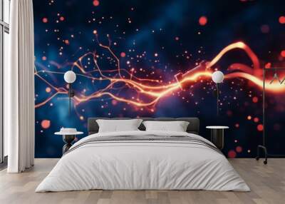 A dynamic illustration of an electrical circuit, featuring glowing lines, energy flow, and abstract patterns. This abstract concept symbolizes connection, power, and the flow of information. Wall mural