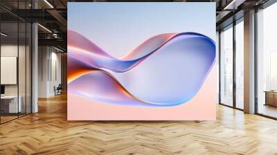 A vibrant and abstract poster featuring a flowing, liquid-like wave shape in a blend of blue, pink, and orange colors.  The dynamic shape symbolizes movement, creativity, and the fluidity of life. Wall mural