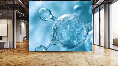 Abstract Blue Water Molecule - Science and Technology Stock Photo - A close-up of a blue water molecule, symbolizing science, technology, innovation, chemistry, and the interconnectedness of life. Wall mural