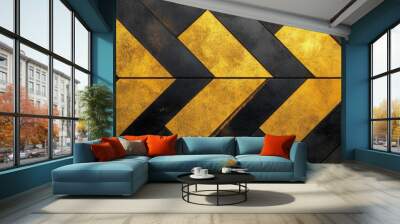 Abstract geometric background with a chevron pattern in gold and black, symbolizing modern design, luxury, sophistication, elegance, and contrast. Wall mural