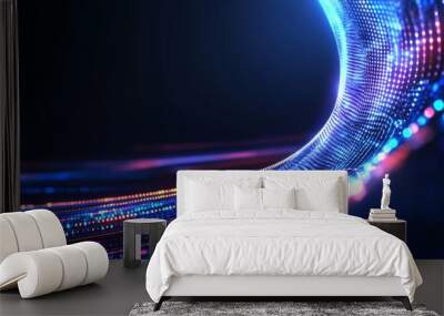 An abstract digital art background featuring a flowing stream of colorful data in a circular motion, symbolizing technology, innovation, connection, data flow, and digital transformation. Wall mural