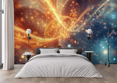 An abstract photo depicting the concept of quantum physics, with swirling energy representing entangled particles, interconnectedness, and the vastness of the universe. Wall mural