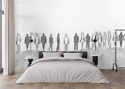 Silhouettes of People Walking on a Wavy Line - A minimalist illustration of silhouettes of people walking on a wavy line. - A minimalist illustration of silhouettes of people walking on a wavy line. Wall mural