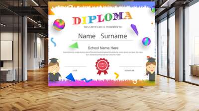 diploma certificate preschool kids elementary school design background vector template Wall mural