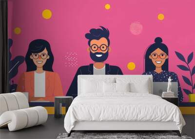 flat design illustration Gives a visual with smiling people working Wall mural