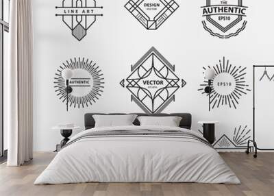 Set of vintage linear thin line geometric shape art deco retro d Wall mural