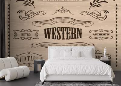 Western frame hand drawn banners vintage badge vector Wall mural